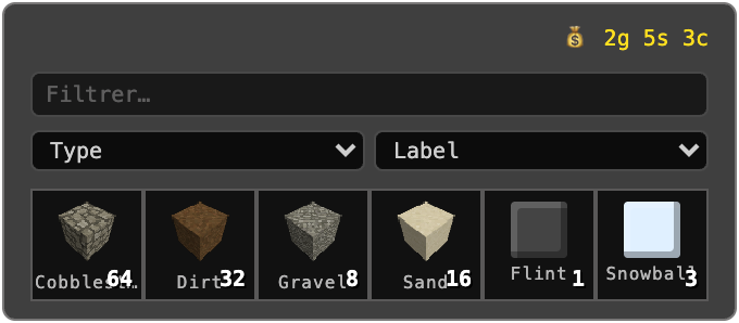 Inventory UI with the currency wallet