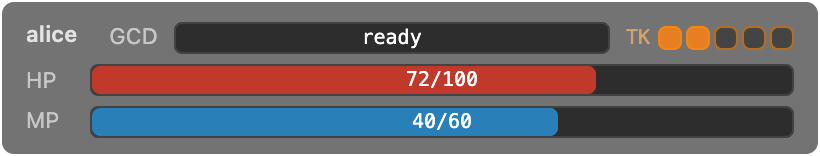 PlayerStatusBar — caster with HP and mana