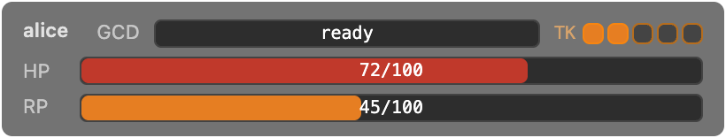 PlayerStatusBar — warrior with HP and rage