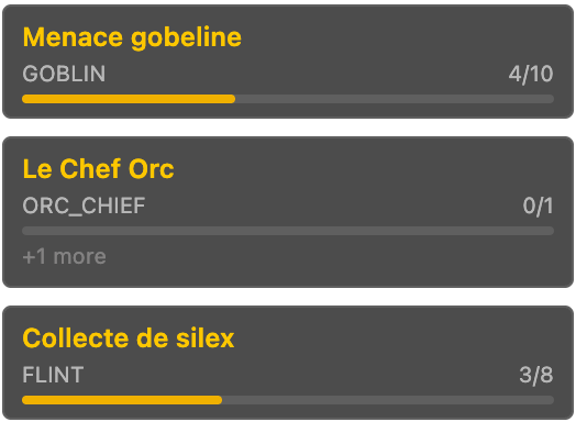 QuestTracker — active objectives with progress