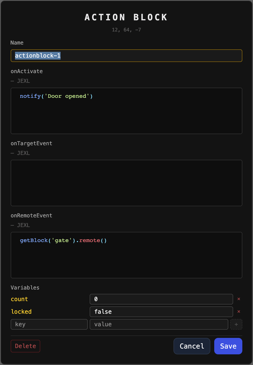 ActionBlock editor