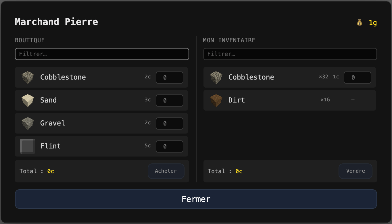 SELLER NPC shop — buy and sell prices